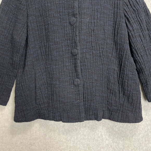 Eileen Fisher Gauze Jacket Womens Medium Navy Blue Long Sleeve Cotton Gauzy Boxy - Picture 3 of 11
